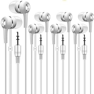 yoley bulk earbuds headphones 50 pack for school classroom kids, wholesale durable wired earphones class set to students teens and adult (white)