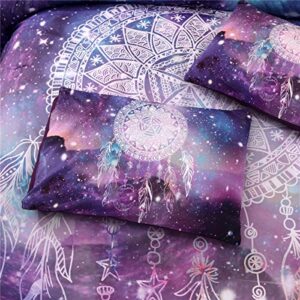 NTBED Galaxy Dream Catcher Comforter Set Queen Purple, 3-Pieces Bohemian Mandala Quilt, Psychedelic Dreamcather Starry Sky Bedding Set for Adults Teens Girls (Purple, Queen)