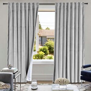 cololeaf living room blackout velvet curtains, back tab/rod pocket blackout lined curtains room darkening thermal insulated curtains for living room,silver grey 120w x 96l inch (1 panel)