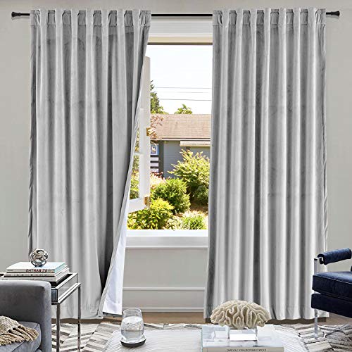 cololeaf Living Room Blackout Velvet Curtains, Back Tab/Rod Pocket Blackout Lined Curtains Room Darkening Thermal Insulated Curtains for Living Room,Silver Grey 120W x 96L Inch (1 Panel)