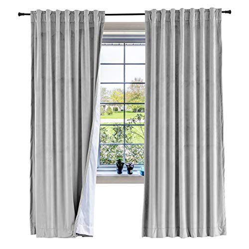 cololeaf Living Room Blackout Velvet Curtains, Back Tab/Rod Pocket Blackout Lined Curtains Room Darkening Thermal Insulated Curtains for Living Room,Silver Grey 120W x 96L Inch (1 Panel)