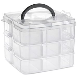 3 Tier Stackable Storage Containers with Adjustable Compartments for Beads, Sewing Accessories, Arts and Crafts Supplies (6 x 6 x 5 in)