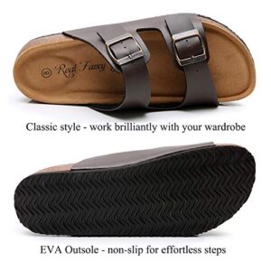 Real Fancy Men's Cork Footbed Sandals with Two Adjustable Buckle Straps - Slip on Summer Slide Sandals for men, Arch Support (Size 9)