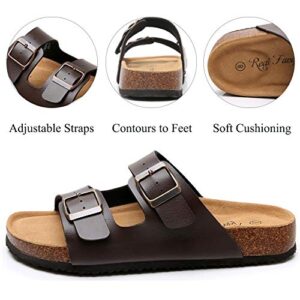 Real Fancy Men's Cork Footbed Sandals with Two Adjustable Buckle Straps - Slip on Summer Slide Sandals for men, Arch Support (Size 9)