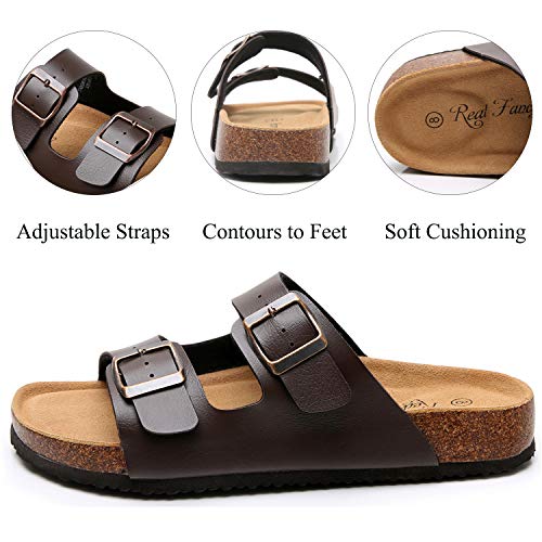 Real Fancy Men's Cork Footbed Sandals with Two Adjustable Buckle Straps - Slip on Summer Slide Sandals for men, Arch Support (Size 9)