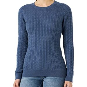 Amazon Essentials Women's Lightweight Long-Sleeve Cable Crewneck Sweater (Available in Plus Size), Blue Heather, Medium