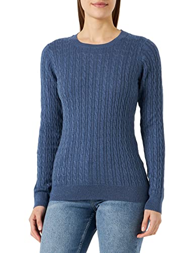 Amazon Essentials Women's Lightweight Long-Sleeve Cable Crewneck Sweater (Available in Plus Size), Blue Heather, Medium