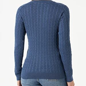 Amazon Essentials Women's Lightweight Long-Sleeve Cable Crewneck Sweater (Available in Plus Size), Blue Heather, Medium