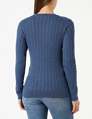 Amazon Essentials Women's Lightweight Long-Sleeve Cable Crewneck Sweater (Available in Plus Size), Blue Heather, Medium