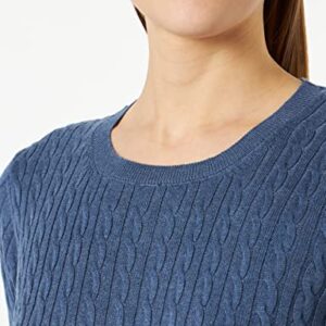 Amazon Essentials Women's Lightweight Long-Sleeve Cable Crewneck Sweater (Available in Plus Size), Blue Heather, Medium