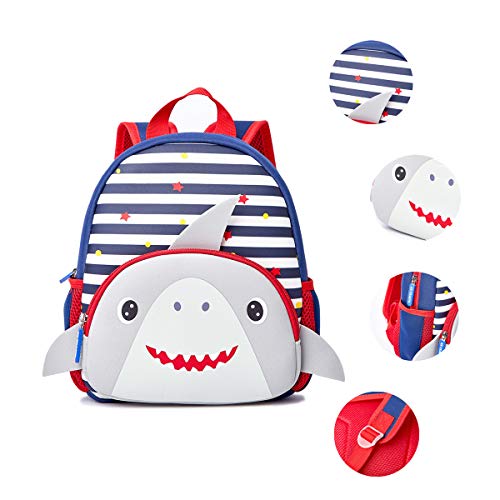 KK CRAFTS Toddler Backpack, Waterproof Preschool Backpack, 3D Cute Cartoon Neoprene Animal Schoolbag for Kids, Lunch Box Carry Bag for Boys Girls,Grey Shark