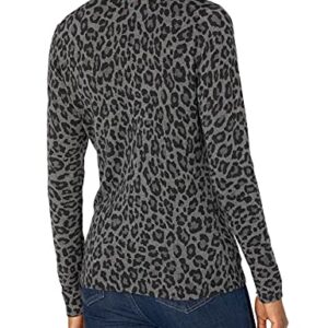 Amazon Essentials Women's Classic-Fit Lightweight Long-Sleeve V-Neck Sweater (Available in Plus Size), Grey Heather Leopard Print, Large