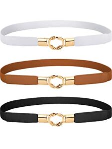 3 pieces women skinny waist belt elastic thin belt waist cinch belt for women girls accessories (medium)