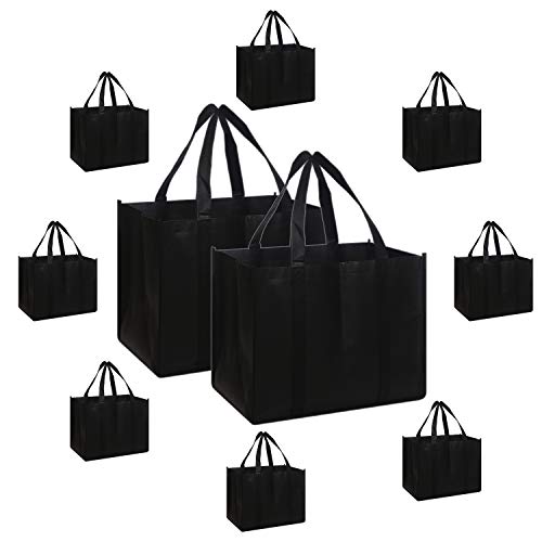 DIOMMELL Set of 10 Reusable Grocery Bags Extra Large Foldable Heavy Duty Shopping Tote Produce Bag with Reinforced Handles, Black