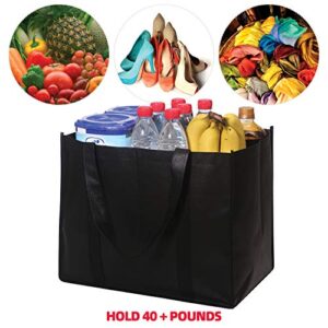 DIOMMELL Set of 10 Reusable Grocery Bags Extra Large Foldable Heavy Duty Shopping Tote Produce Bag with Reinforced Handles, Black