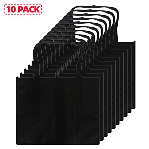 DIOMMELL Set of 10 Reusable Grocery Bags Extra Large Foldable Heavy Duty Shopping Tote Produce Bag with Reinforced Handles, Black