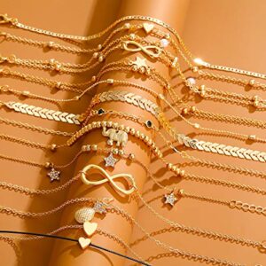 Starain 12pcs Women's Charm Anklet Set Gold Multilayer Adjustable Ankle Bracelets Boho Beach Foot Anklet for Women Girls