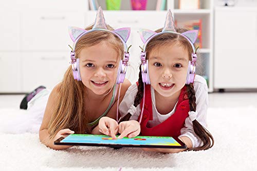 KORABA Unicorn Kids Headphones with Microphone,Wired Over Ear Cute Girl Headsets for Children/Christmas/Parties/Birthday Gifts (Rainbow Unicorn)