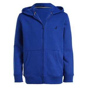 nautica boys' zip up hoodie sweatshirt, signature logo design, kangaroo pockets, made with lightweight fleece, royal blue, 18-20