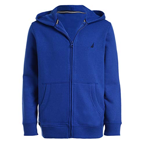 Nautica Boys' Zip Up Hoodie Sweatshirt, Signature Logo Design, Kangaroo Pockets, Made with Lightweight Fleece, Royal Blue, 18-20