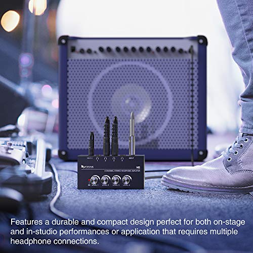 Fifine Headphone Amplifier 4 Channels Metal Stereo Audio Amplifier,Mini Earphone Splitter with Power Adapter-4x Quarter Inch Balanced TRS Headphones Output and TRS Audio Input for Sound Mixer-N6