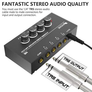 Fifine Headphone Amplifier 4 Channels Metal Stereo Audio Amplifier,Mini Earphone Splitter with Power Adapter-4x Quarter Inch Balanced TRS Headphones Output and TRS Audio Input for Sound Mixer-N6