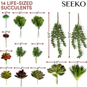 Seeko Artificial Succulents (14 Pack) - Premium Succulent Plants Artificial - Realistic Unpotted Textured Fake Succulents Decor for DIY - Fake Plants