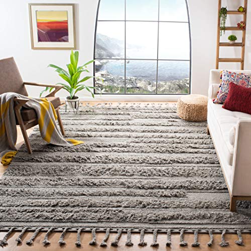 SAFAVIEH Casablanca Collection Accent Rug - 4' x 6', Grey, Handmade Textured Wool Braided Tassel, 0.5-inch Thick Ideal for High Traffic Areas in Entryway, Living Room, Bedroom (CSB450H)