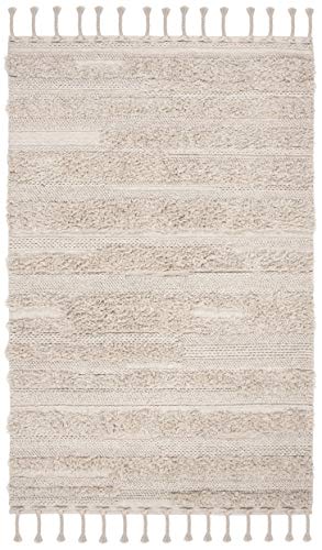 SAFAVIEH Casablanca Collection Accent Rug - 4' x 6', Grey, Handmade Textured Wool Braided Tassel, 0.5-inch Thick Ideal for High Traffic Areas in Entryway, Living Room, Bedroom (CSB450H)