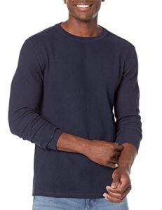 amazon essentials men's slim-fit long-sleeve waffle shirt, navy, medium