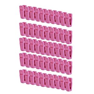 kinjoek 50 packs plastic baby finger clips for hanger clothespins strong pinch grip clips multi-purpose for slim-line clothes pants, pink