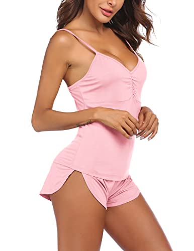 Ekouaer Sleepwear Women Sleep Short Set Sexy Nighty v Neck Nightwear Soft (Pink ,Medium)