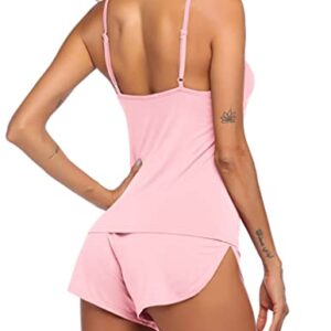 Ekouaer Sleepwear Women Sleep Short Set Sexy Nighty v Neck Nightwear Soft (Pink ,Medium)