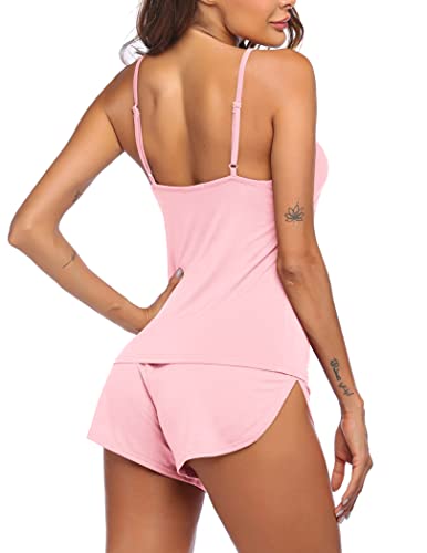 Ekouaer Sleepwear Women Sleep Short Set Sexy Nighty v Neck Nightwear Soft (Pink ,Medium)