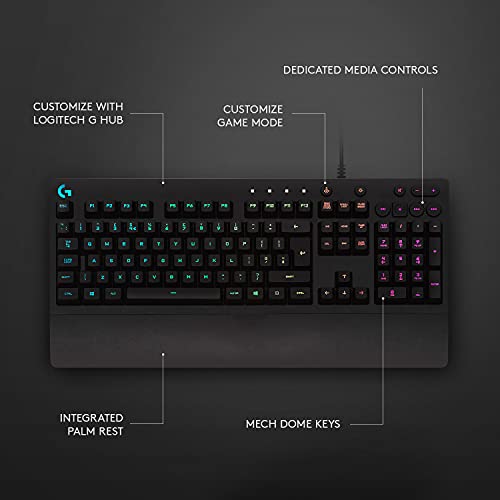 Logitech G213 Prodigy Gaming Keyboard, LIGHTSYNC RGB Backlit Keys, Spill-Resistant, Customizable Keys, Dedicated Multi-Media Keys – Black