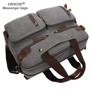 CROCOD 3 in 1 Convertible Laptop Backpack, 17.3 inch Messenger Bag for Men, Multi-Functional Travel Laptop Bag for College Men Women (17.3 Inch, Grey)