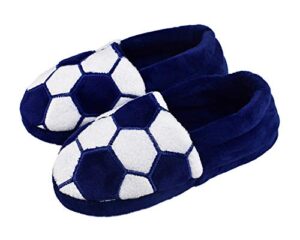 tirzrro big kids boy's warm plush indoor slippers with soft memory foam slip-on shoes size 1-2 us dark blue