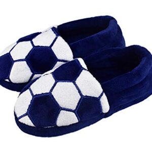 Tirzrro Big Kids Boy's Warm Plush Indoor Slippers with Soft Memory Foam Slip-on Shoes Size 1-2 US Dark Blue