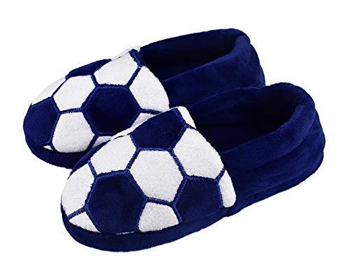 Tirzrro Big Kids Boy's Warm Plush Indoor Slippers with Soft Memory Foam Slip-on Shoes Size 1-2 US Dark Blue