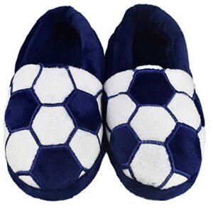 Tirzrro Big Kids Boy's Warm Plush Indoor Slippers with Soft Memory Foam Slip-on Shoes Size 1-2 US Dark Blue