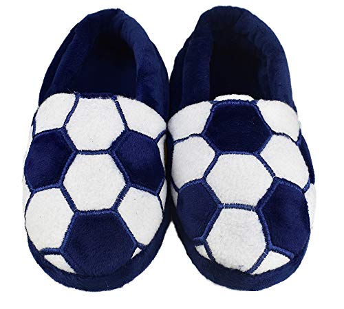 Tirzrro Big Kids Boy's Warm Plush Indoor Slippers with Soft Memory Foam Slip-on Shoes Size 1-2 US Dark Blue