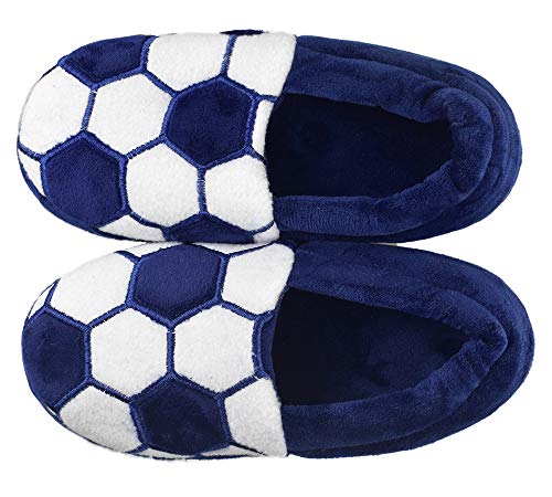 Tirzrro Big Kids Boy's Warm Plush Indoor Slippers with Soft Memory Foam Slip-on Shoes Size 1-2 US Dark Blue