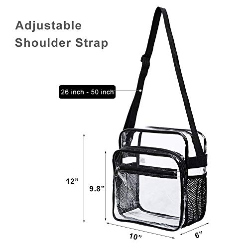 COVAX Clear Bag Stadium Approved, Clear Crossbody Messenger Shoulder Bag with Adjustable Strap for Concerts, Sports Events