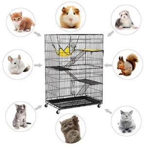 Yaheetech Collapsible Large 3-Tier Metal Wire Pet Cat Kitten Ferret Chinchilla Cage Playpen Crate Enclosure Kennel Cat Home on Wheels Indoor Outdoor 3X Ramp Ladders/1x Hammock