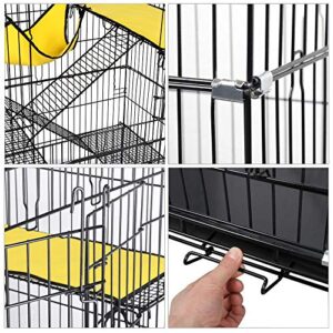 Yaheetech Collapsible Large 3-Tier Metal Wire Pet Cat Kitten Ferret Chinchilla Cage Playpen Crate Enclosure Kennel Cat Home on Wheels Indoor Outdoor 3X Ramp Ladders/1x Hammock