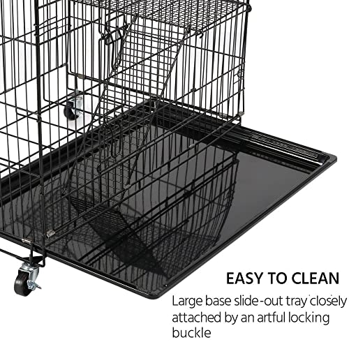 Yaheetech Collapsible Large 3-Tier Metal Wire Pet Cat Kitten Ferret Chinchilla Cage Playpen Crate Enclosure Kennel Cat Home on Wheels Indoor Outdoor 3X Ramp Ladders/1x Hammock