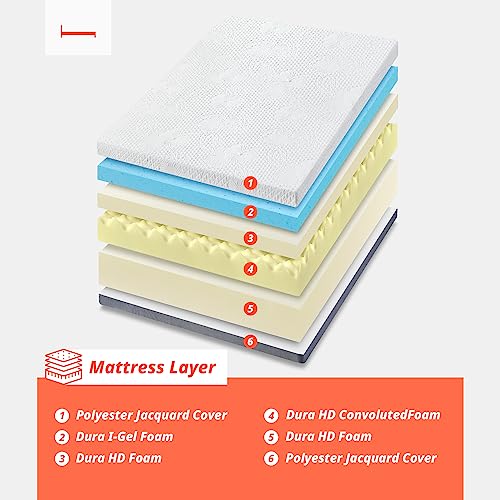 PrimaSleep 10-Inch Wave Gel Infused Memory Foam Mattress | Gray, Queen