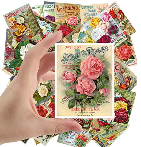 Large Stickers (24 pcs 2.5"x3.5") Flowers Vintage Seed Pockets Gardens and Roses