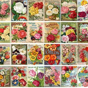 Large Stickers (24 pcs 2.5"x3.5") Flowers Vintage Seed Pockets Gardens and Roses