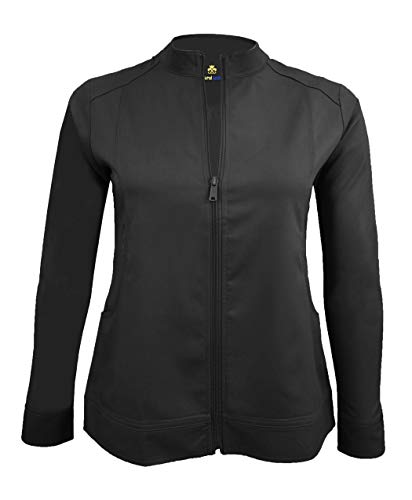 Natural Uniforms Women's Ultra Soft Stretch Zip Up Scrub Jacket (Black, 2X-Large)